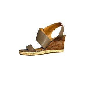 Lucky Brand Leather Light Brown 3" Wedge Sandal Heels Size 8 Ankle Zip